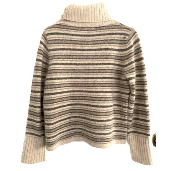 Paraphrase - Wool Angora Rabbit H striped tan sweater turtle neck W size Medium - Picture 2 of 5